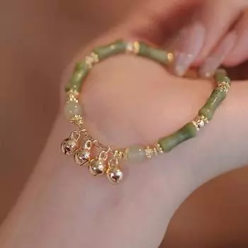 Браслет из бамбуковых бусин, китайский легкий роскошный ретро-зеленый браслет для женщин, модный браслет, подарок зелёный