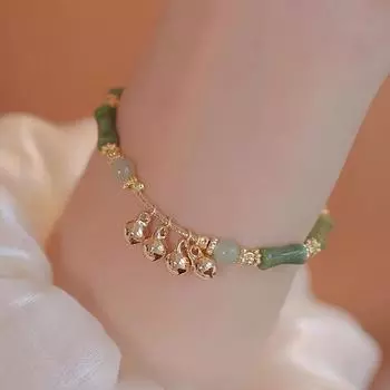 Браслет из бамбуковых бусин в китайском стиле из натурального нефрита Хотан, женский универсальный дизайн пряжки, романтический подарок зелёный