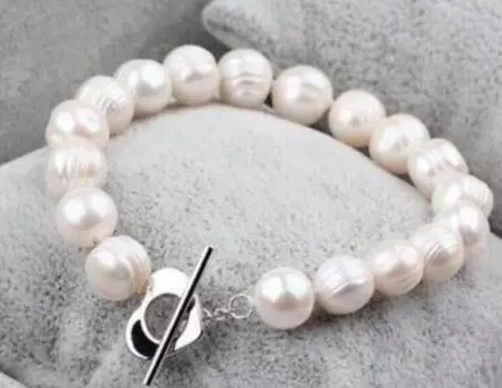 Браслет из белого барочного пресноводного культивированного жемчуга 9-10 мм