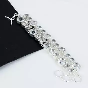 Браслет из белого топаза Драгоценный камень из белого топаза Браслет из стерлингового серебра 925 пробы ручной работы Ювелирный браслет из белого топаза для подарка Ювелирные изделия для мамы 8 белый