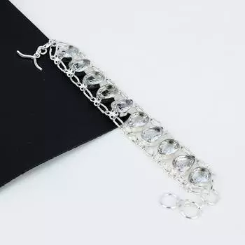 Браслет из белого топаза Драгоценный камень из белого топаза Браслет ручной работы из стерлингового серебра 925 пробы Браслет из белого топаза в подарок Браслет унисекс в стиле бохо для нее 8 белый