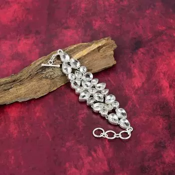 Браслет из белого топаза, ювелирные изделия из цельного серебра 925 пробы с драгоценными камнями, браслет ручной работы на День матери Adjustable With 8 Inches белый