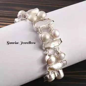 Браслет из белого жемчуга Biwa Pearl Gemstone, посеребренный 925 пробы, пресноводный жемчуг, уникальные ювелирные изделия 7.5 Inch белый