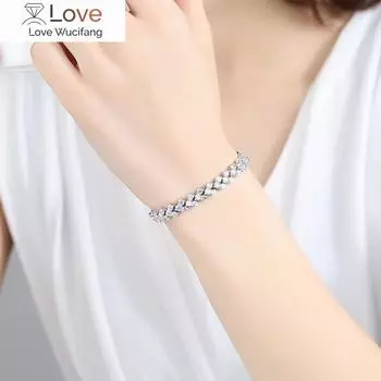 Браслет из белого золота с римскими бриллиантами и муассанитом, помолвочные браслеты, свадебные браслеты, женские свадебные украшения 16cm