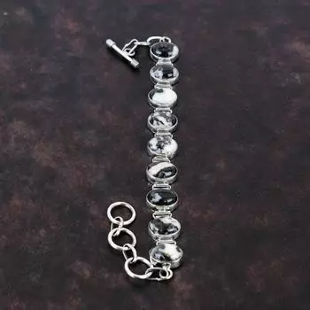 Браслет из бирюзы белого буйвола Браслет из натурального драгоценного камня Браслет из стерлингового серебра 925 пробы Регулируемый браслет-цепочка Элегантный браслет ручной работы Adjustable