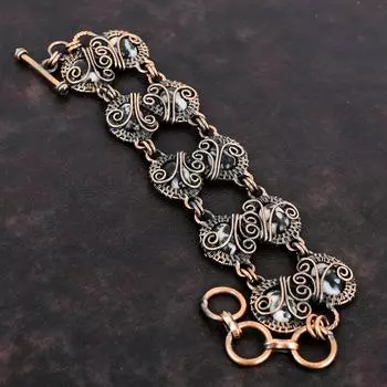 Браслет из бирюзы белого буйвола Браслет из медной проволоки Регулируемый браслет-цепочка Медные украшения ручной работы Оригинальный браслет из драгоценных камней