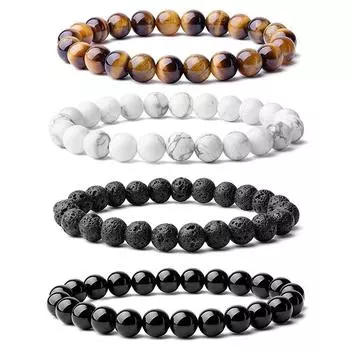 Браслет из бисера 8 мм, бусины из натурального камня, мужские великолепные полудрагоценные черные ониксы, лава, тигровый глаз, исцеление для женщин и мужчин, ювелирные изделия 21cm
