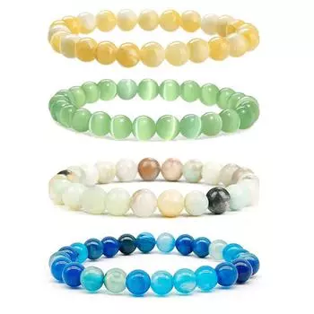Браслет из бисера 8 мм для женщин и мужчин, браслет из камня кошачий глаз, браслет в синюю полоску, ювелирные изделия для дружбы топаз