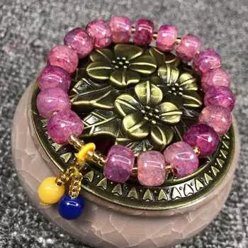 Браслет из бисера-бочки с маленькой подвеской, разноцветная сверкающая винтажная бусина с трещинами 18cm