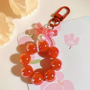 Браслет из бисера Candy Bows Anti-Lost для мобильного телефона, ремешок на запястье, брелок для ключей в машину, милый телефонный шарм оранжевый