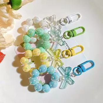 Браслет из бисера Candy Bows Anti-Lost для мобильного телефона, ремешок на запястье, брелок для ключей в машину, милый телефонный шарм фиолетовый