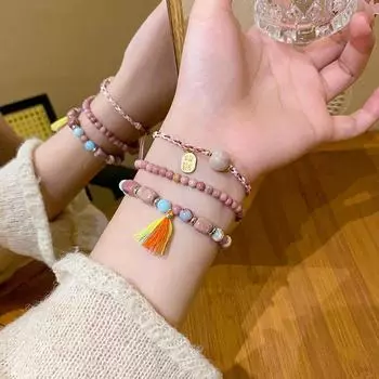 Браслет из бисера и клубники в китайском стиле с халцедоном для женщин - подарок девушке на руку S460 three-piece set