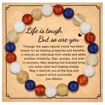 Браслет из бисера из агата и кристаллов для женщин, круглый браслет из бисера 8 мм с подарочной картой One Size