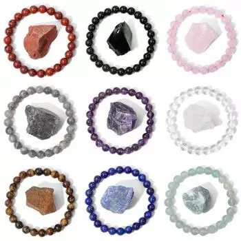Браслет из бисера из натурального камня с минеральным камнем Рейки, кварцевые браслеты, тигровый глаз, лазурит, аметисты, эластичный браслет 8mm чёрный