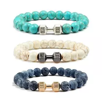 Браслет из бисера из натурального камня, сосны, вулканического камня, сплава, гантели, браслет Gold чёрный