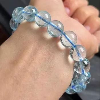 Браслет из бисера из натурального высококачественного голубого топаза и кварца 11-12 мм, красивый браслет из настоящего драгоценного камня, большой размер браслета из голубого кварца 11-12MM
