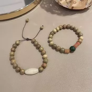 Браслет из бисера из зеленого сандалового дерева в стиле ретро - регулируемый роскошный дизайн для пары S360 золотой