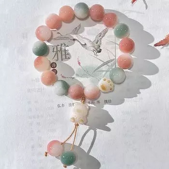 Браслет из бисера, натуральный браслет из корня Бодхи, милый браслет из кошачьего когтя, браслет из нефрита, браслет для девушек, подарок девушке, браслет из бисера, 17 мм