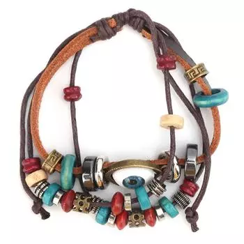 Браслет из бисера, плетеный вручную, кожаный, с синим глазом, винтажный, полый, резной, в этническом стиле, для