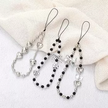 Браслет из бисера с бантом и сердцем, красочный ремешок с цветком и бабочкой, подвеска для телефона с жемчугом, ремешок для мобильного телефона, акриловые анти-потерянные цепочки C