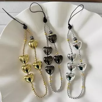 Браслет из бисера с бантом и сердцем, красочный ремешок с цветком и бабочкой, подвеска для телефона с жемчугом, ремешок для мобильного телефона, акриловые анти-потерянные цепочки золотой