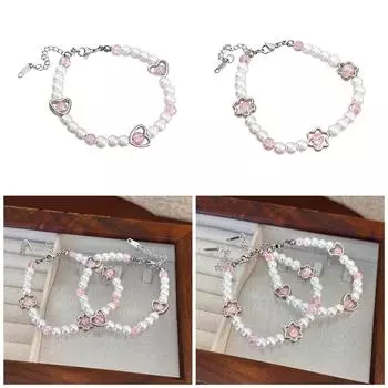Браслет из бисера с цветком любви, нежный браслет из искусственного жемчуга, ручная цепочка, очаровательные украшения на запястье, регулируемая длина 1