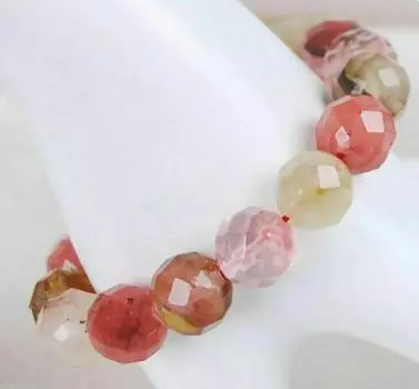 Браслет из бисера с граненым арбузным турмалином диаметром 12 мм, круглый драгоценный камень, 7,5 дюйма