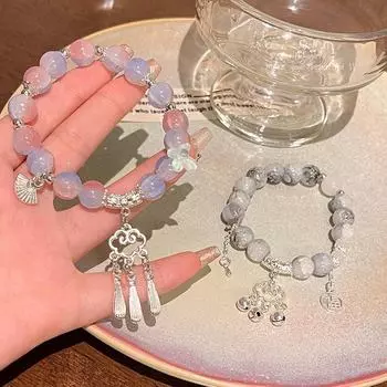 Браслет из бисера с подвеской в средневековом стиле Ruyi Lock: Элегантные ювелирные изделия в китайском стиле с подвесками Fu Charm S559 серебряный