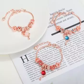 Браслет из бисера с подвеской в виде фламинго в форме сердца и большим отверстием для женщин