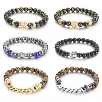 Браслет из бисера с тигровыми глазами, ювелирное изделие, подарок в стиле ретро, черный агат, титановая сталь, мужской браслет из бисера