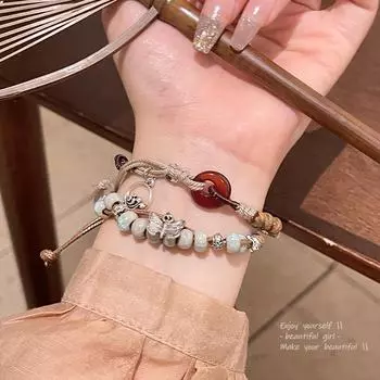 Браслет из бисера в китайском средневековом стиле с круглой пряжкой «Закат мира» для женщин S523 зелёный