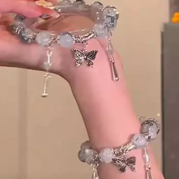 Браслет из бисера в китайском стиле, милый, изысканный, с подвеской в виде бабочки, браслеты для женщин, девочек, ювелирные изделия, аксессуары 1PC