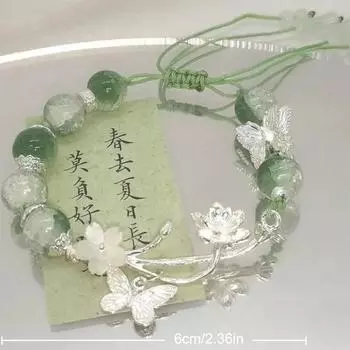 Браслет из бисера в китайском стиле с имитацией нефрита и лотоса для женщин, ювелирный подарок, дизайн, браслет с подвеской в виде бабочки 6cm