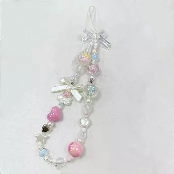 Браслет из бисера в виде банта и сердца, цветной шнурок, бабочка, телефонный брелок с жемчужинами, ремешок для мобильного телефона, цепи против потери onesize