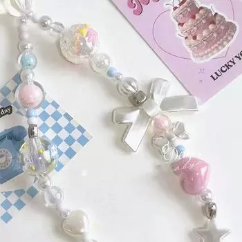 Браслет из бисера в виде банта и сердца, цветной шнурок, бабочка, телефонный брелок с жемчужинами, ремешок для мобильного телефона, цепи против потери