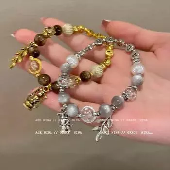 Браслет из бисера в виде листа китайской керосиновой лампы в стиле ретро - высококачественные универсальные украшения для рук Model S654 золотой