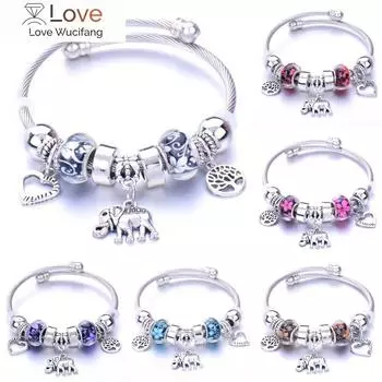 Браслет из бисера в виде слона, браслеты с подвесками в виде сердечек и перьев для женщин и мужчин, оригинальный браслет из бисера в виде хрусталя с цветами и любовью, подарок