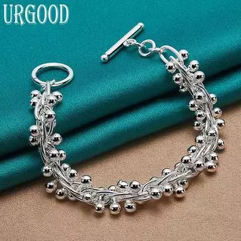 Браслет из бисера винограда из стерлингового серебра 925 пробы, модные украшения 20cm