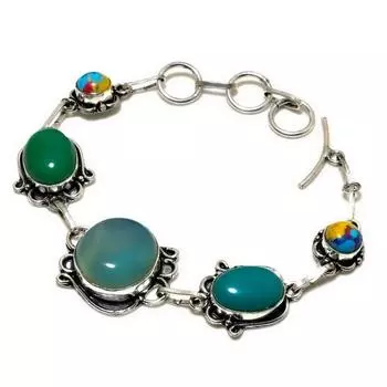 Браслет из ботсванского агата с мозаикой из яшмы 925 пробы, посеребренный, 6–8 дюймов