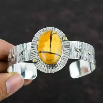 Браслет из брекчиированного мукаита, браслет-манжета из стерлингового серебра 925 пробы, регулируемый браслет с драгоценными камнями, ювелирные изделия ручной работы, браслет с камнями, подарки для матери