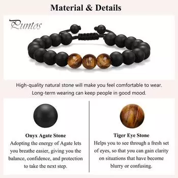 Браслет из бусин из натурального камня, матовый черный камень, эластичный браслет, регулируемый, удобный для дочери/внучки/невестки C