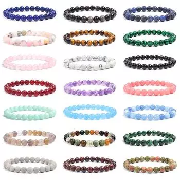 Браслет из бусин из натурального камня для женщин и мужчин, аметисты, кристаллы, кварцы, аквамарины, нефриты, ювелирные изделия, агаты, эластичные браслеты, браслеты 6mm beads&17cm-6.7inch