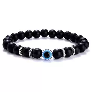 Браслет из бусин из синего вулканического камня, браслет с синим глазом дьявола, браслет на удачу с рукой Фатимы