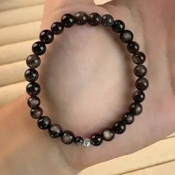 Браслет из бусин «Кошачий глаз» из обсидиана для женщин, легкая роскошь, этнический, изысканный, необычный, двойной ремешок для ношения, элегантные универсальные украшения Black silver stone bracelet [gift box]]