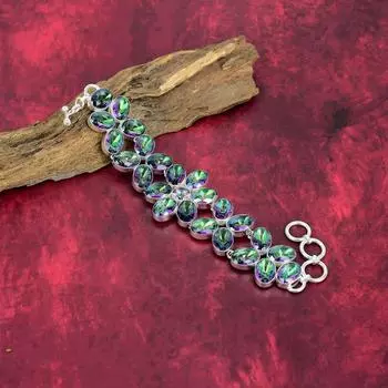 Браслет из цельного серебра 925 пробы с мистическим топазом и регулируемой цепочкой, браслет ручной работы с драгоценными камнями на День памяти Adjustable with 8 inches белый