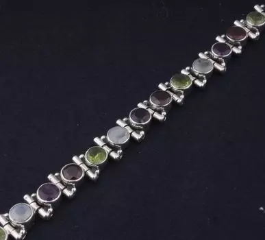 Браслет из цельного серебра 925 пробы с натуральными несколькими драгоценными камнями для женщин, круглый камень ручной работы, богемный браслет, подарок для нее