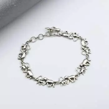 Браслет из цельного серебра 925 пробы, подарок на годовщину, украшения ручной работы, слоненок, уникальный браслет, украшения с подвесками 7 Inch