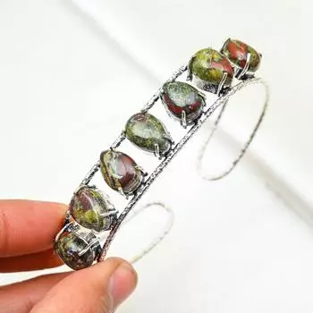Браслет из цельного серебра 925 пробы с яшмой «Кровь дракона», браслет с драгоценными камнями ручной работы, подарок маме, антикварные ювелирные изделия Adjustable зелёный