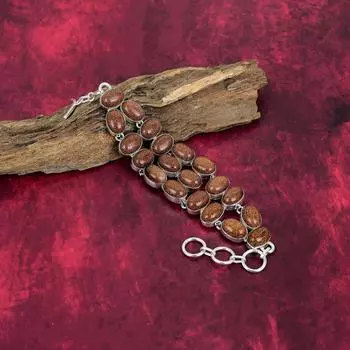 Браслет из цельного серебра Sunstone 925 пробы, браслет ручной работы с драгоценными камнями, подарки для жены, совершенно новый браслет Adjustable with 8 inches коричневый