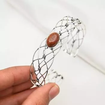 Браслет из цельного серебра Sunstone 925 пробы, браслет ручной работы с драгоценными камнями, подарки для жены, совершенно новый браслет Adjustable жёлтый